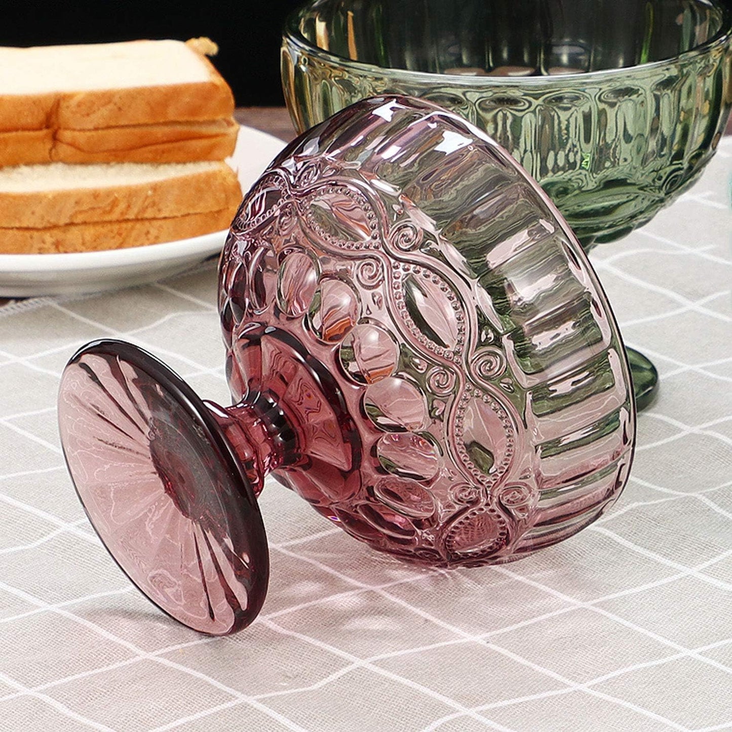 VanEnjoy Purple Vintage Pressed Pattern Glass Ice Cream Cups/Dessert Bowls - Set of 4,12 Oz