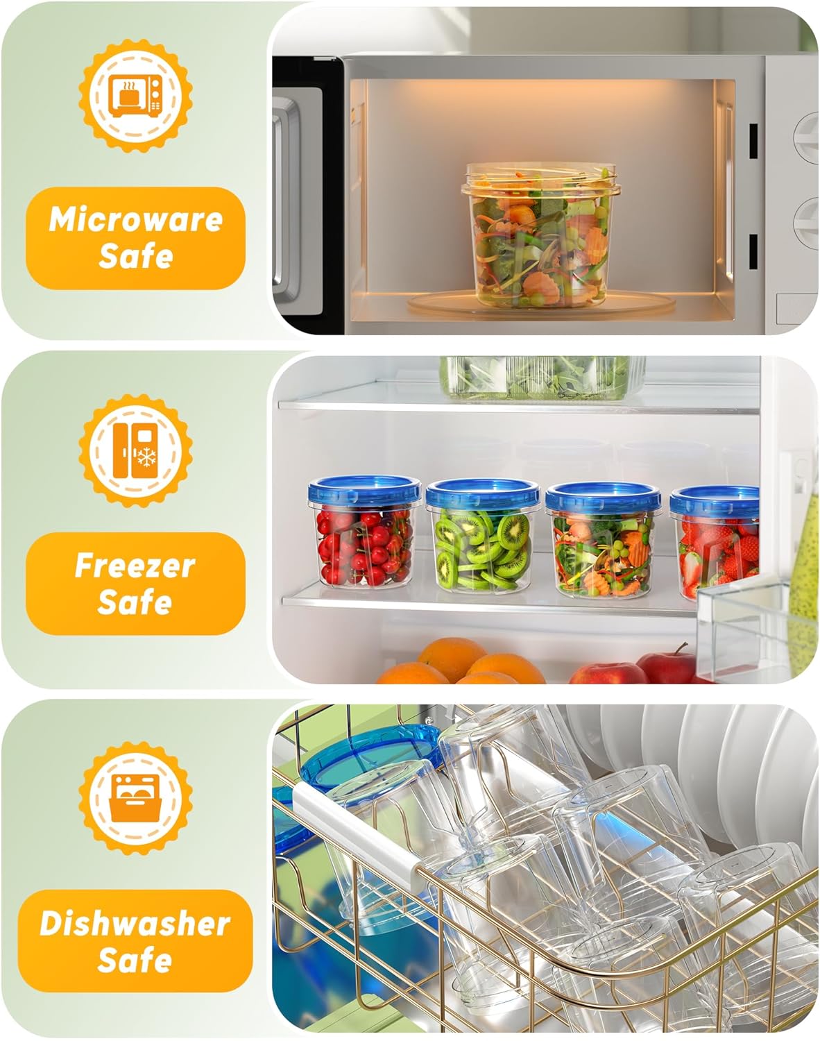 6 Pack-24 oz Freezer Storage Containers, Plastic Food Storage Containers with Twist Top Lids, BPA Free and Reusable Soup Containers with Lids, Leakproof/Microwave/Dishwasher Safe
