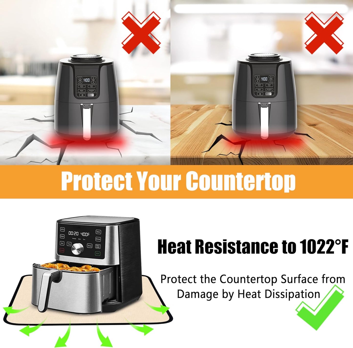 Heat Resistant Mat for Air Fryer, 15 x 18in Countertop Protector, Fireproof Silicone Appliance Slider for Coffee Maker, Toaster, Oven - Khaki