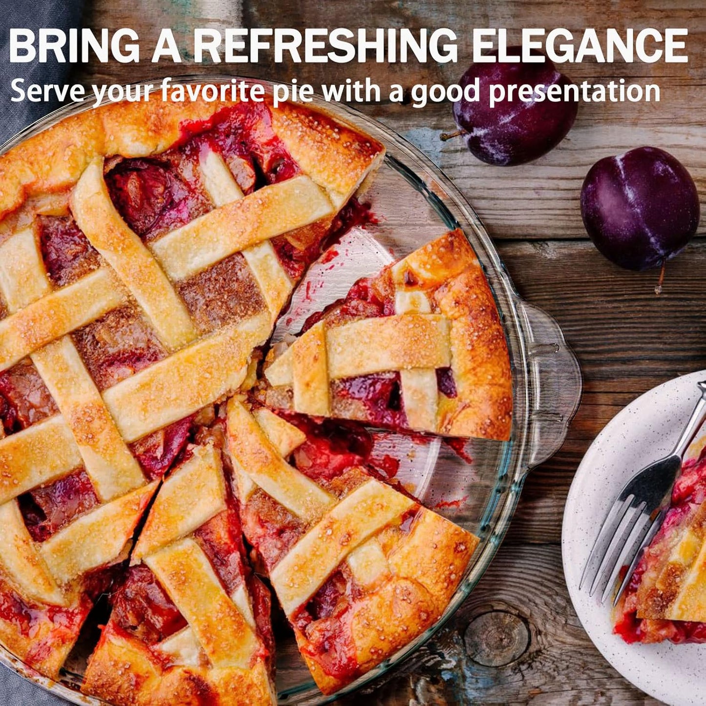 ZYER Glass Pie Plate Round Glass Pie Pan for Baking Pie Baking Pan 47oz Pie Dish, 9.5 Inch