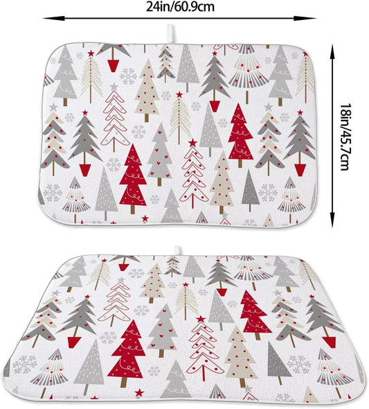 Christmas Decor Dish Drying Mat 18 x 24 inch Geometric Colorful Christmas Tree Pine Trees Decorative Drying Mats Microfiber Absorbent Dish Washable Draining Mat for Kitchen Counter