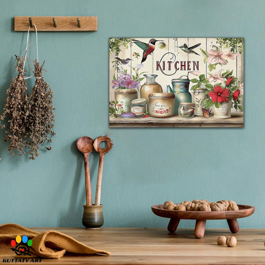 GUTTATY Farmhouse Wall Art Rustic Kitchen Decor, Ready to Hang Kitchen Canvas Print Flowers And Bird,Vintage Posters Prints for Dinning Room Home Kitchen Restaurant Painting 12×18 Inch