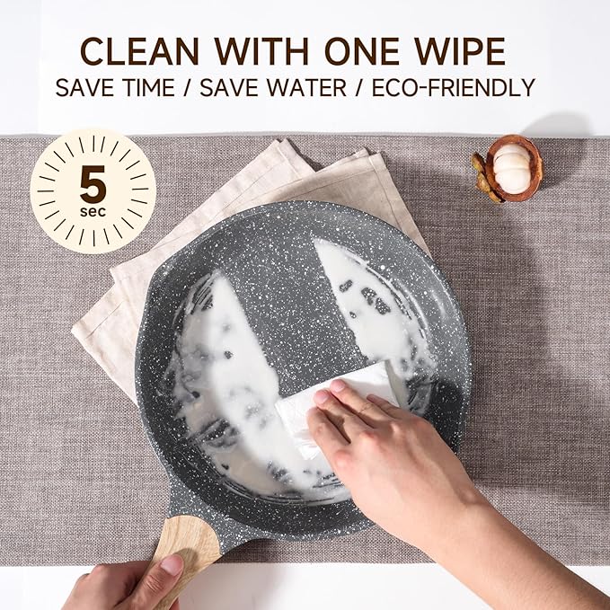 JEETEE 8 Inch Nonstick Frying Pan, Stone Coating Cookware, Nonstick Omelette Pan with Heat-Resistant Handle, Induction Skillet for Eggs (Grey)