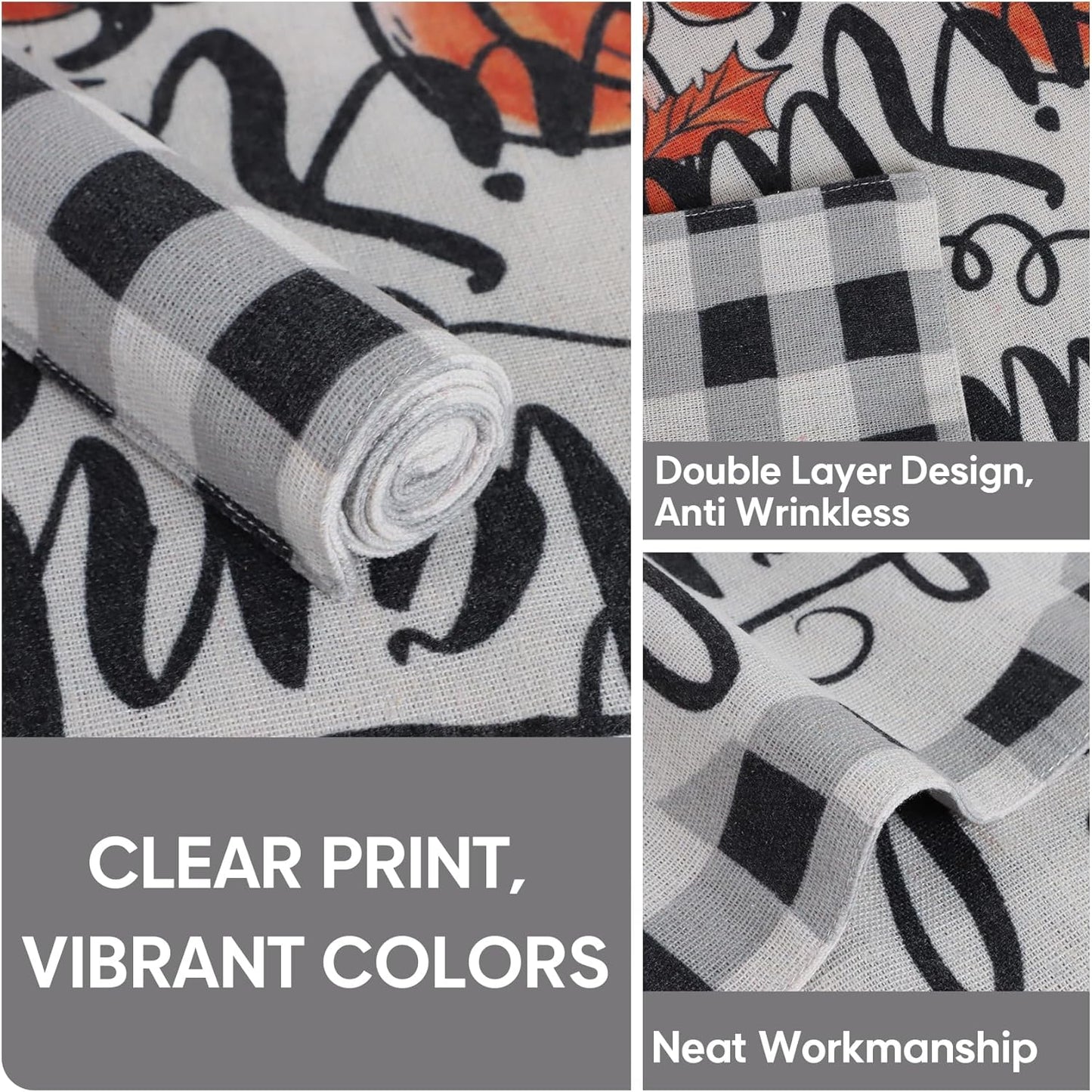 MANSPHIL Fall Gingham Placemats Set of 4 Thanksgiving Fabric Place Mats Autumn Harvest Table Decor - Farmhouse Table Mats for Dining Kitchen Washable Wrinkle Free 13x19 Inch Oeko Tex Placemat