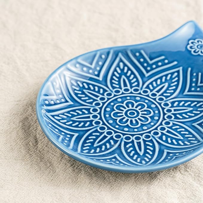 Ceramic Spoon Rest, 7.48 Inches Spoon Holder for Kitchen Counter, Kitchen Accessories, Dishwasher Safe, Dark Blue