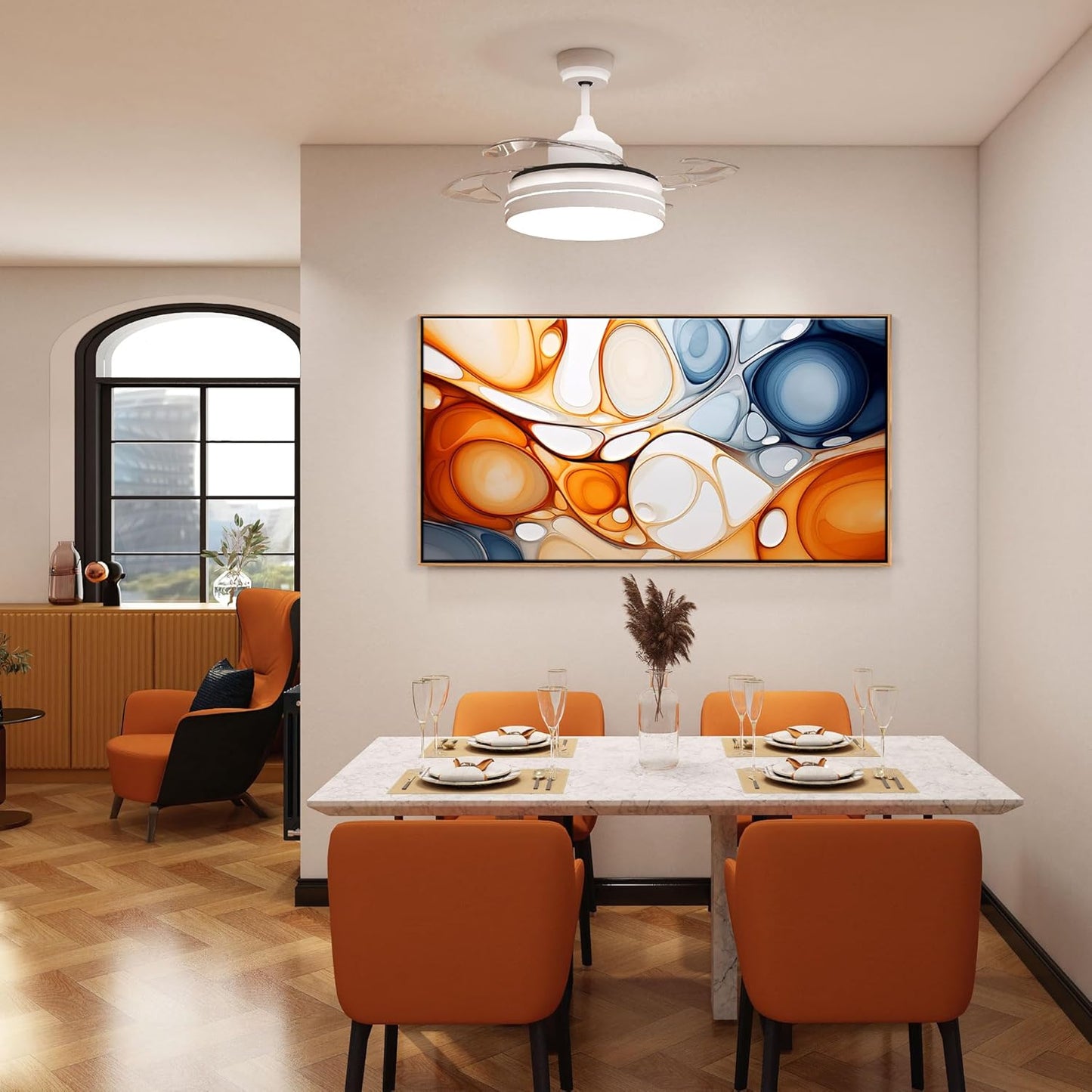 KLAKLA Orange and Blue Abstract Wall Art - Modern Picture Artwork for Wall Decor - Frame Wall Art for Living Room Office Bedroom