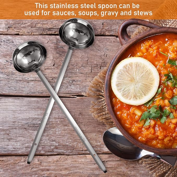 meekoo 3 Pieces Stainless Steel Ladle Soup Handle Ladle with Pouring Rim for Kitchen Cooking Soup Sauce(8 oz)