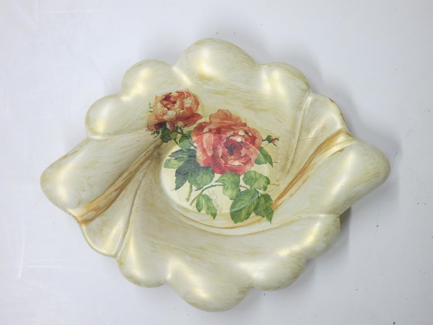 GAC Italian Hand Painted 'Country Flowers' Deep Decorative Serving Bowl - Nut Bowl, Candy Dish, Centerpiece Bowl - Brass - Limited Edition 8x10