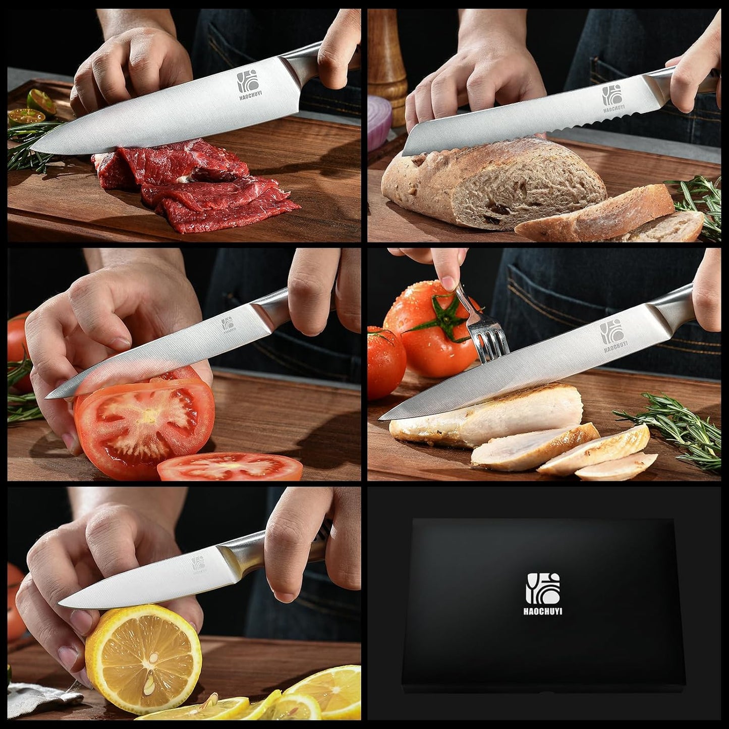 5-Piece Professional Chef Knife Set - Ultra-Sharp Kitchen Knives with Ergonomic steel handle, Ideal for Home, Outdoor, Camping, BBQ, and Gifts for Men