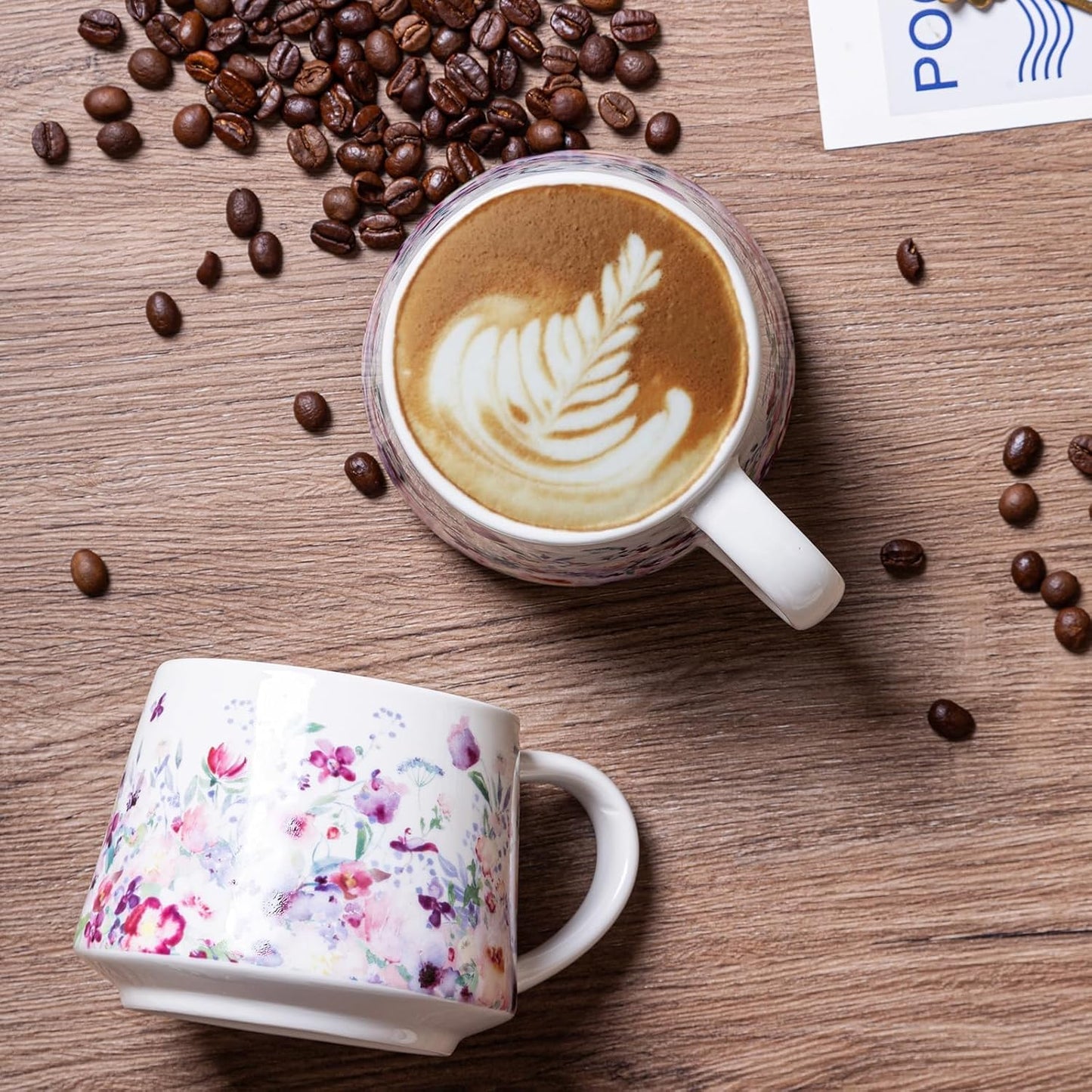 Topadorn Ceramic Coffee Mug 12Oz, Porcelain Coffee Cups With Handle, Microwave & Dishwasher Safe, Pink Flower Art Mug