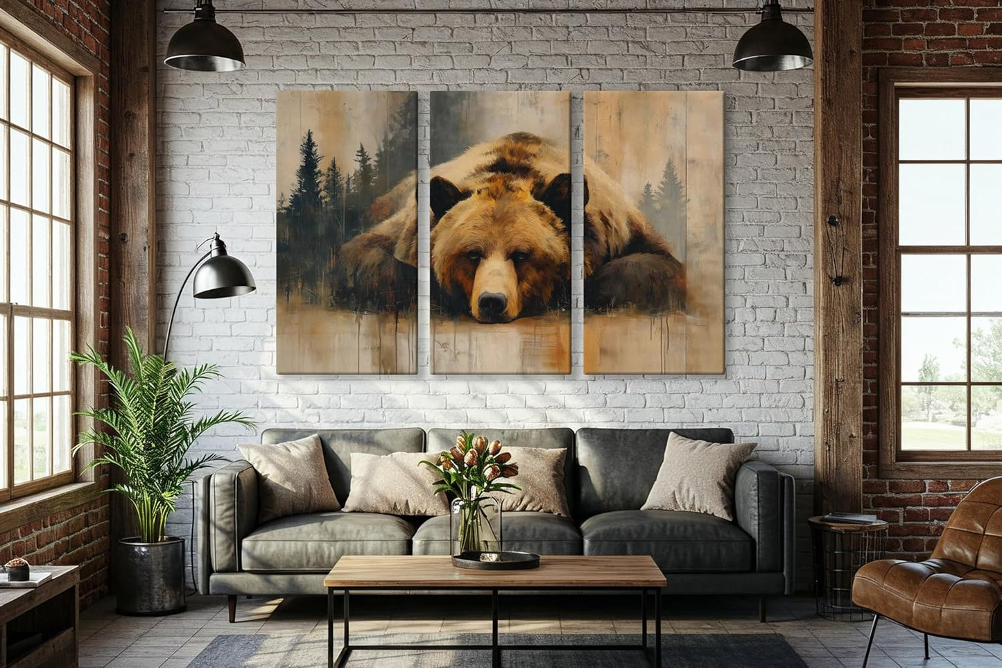Wildlife Canvas Prints - Wild Animals Home Decor - Medium, Large, and Extra Large Wall Art for Living Room, Bathroom, Kitchen (Grizzly Repose, 31L" x 47W" - 3 Panels)