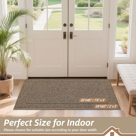 BEQHAUSE Dirt Trapper Door Mat 20" x 48", Non-Slip Washable Doormats Entrance Mat, Dirt Resistant and Absorbent Welcome Mat, Low Profile Floor Mats for Front Back Door and Entryway, Beige