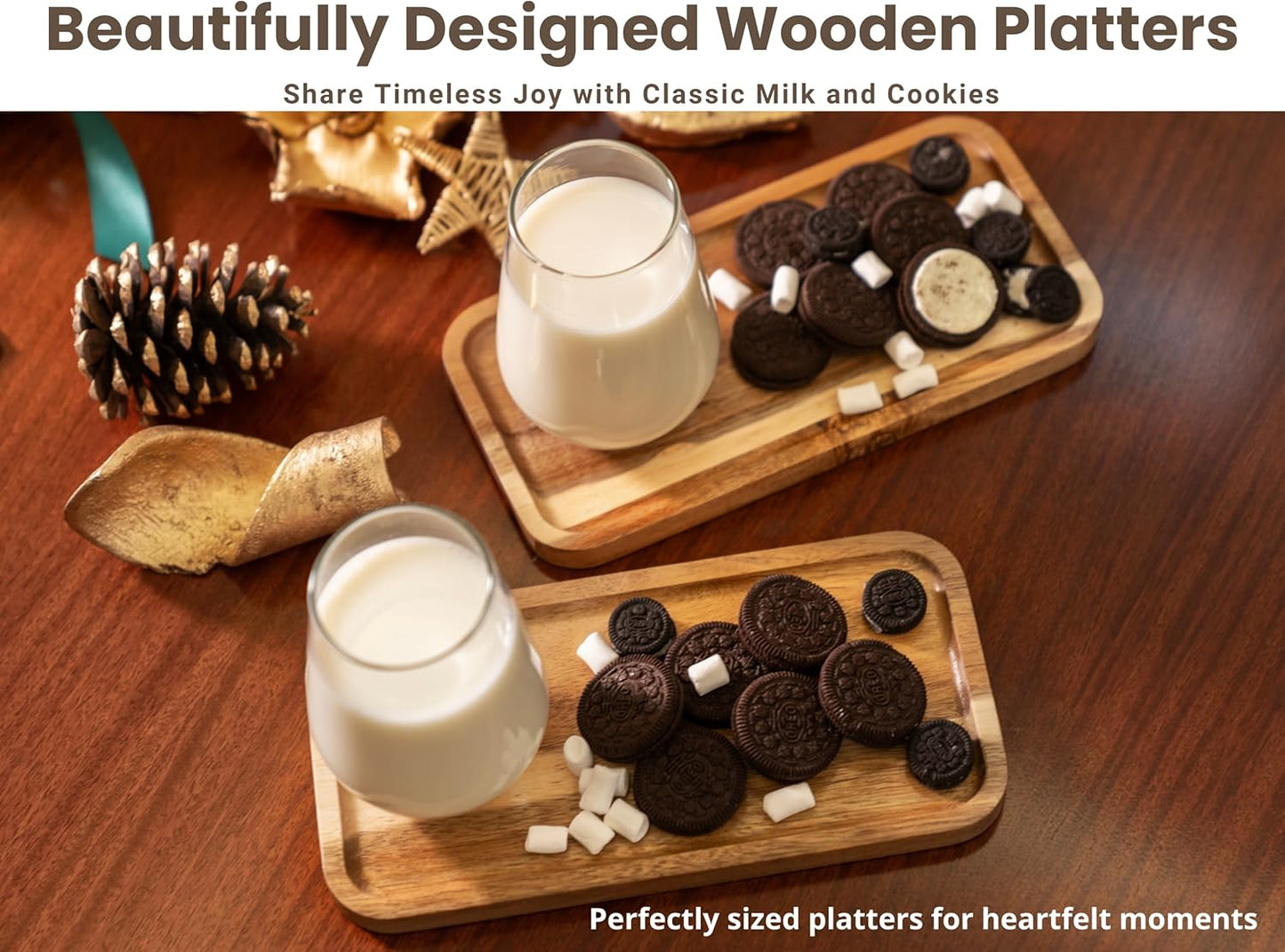 Acacia Wood Serving Tray Set – Small Rectangular Wooden Platters with Cheese Tools for Food, Appetizers & Charcuterie, Ideal for Gatherings, Snack & Cheese Board (Set of 4)