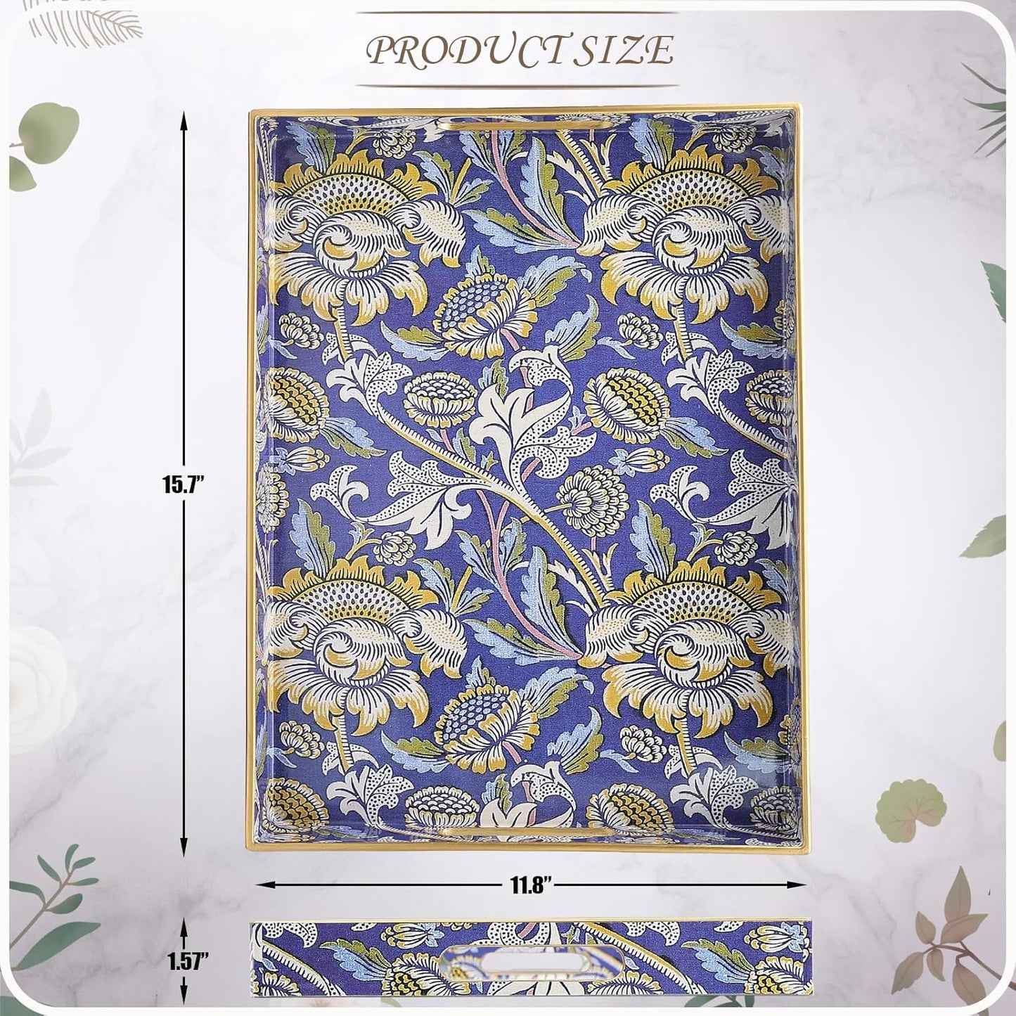 Rectangle Plastic Serving Tray with Handles, Elegant Decorative Tray for Coffee Table, Ottoman, Living Room, Kitchen, and Outdoor Use. 12"*16"*1.6", Wey