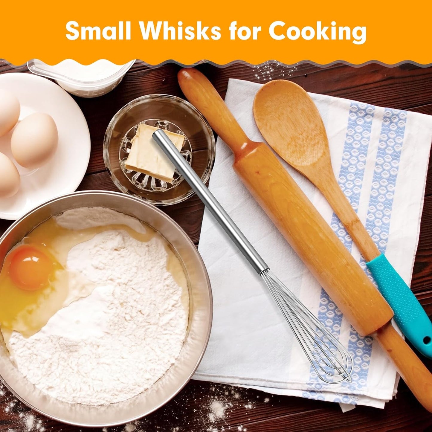 2 PCS Mini Whisk, Small Whisks for Cooking, Stainless Steel Mini Whisk Set - Essential Tiny Wire Whisk for Whisking, Beating, Blending Eggs & Sauces