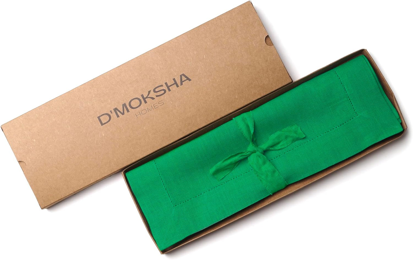 D'Moksha Homes Linen Placemats Set of 4 - Classic Hemstitch Kelly Green Placemats 14 x 19 Inch - 100% Pure Linen Table Mats for Fall, Autumn and Halloween - Handcrafted and Machine Washable