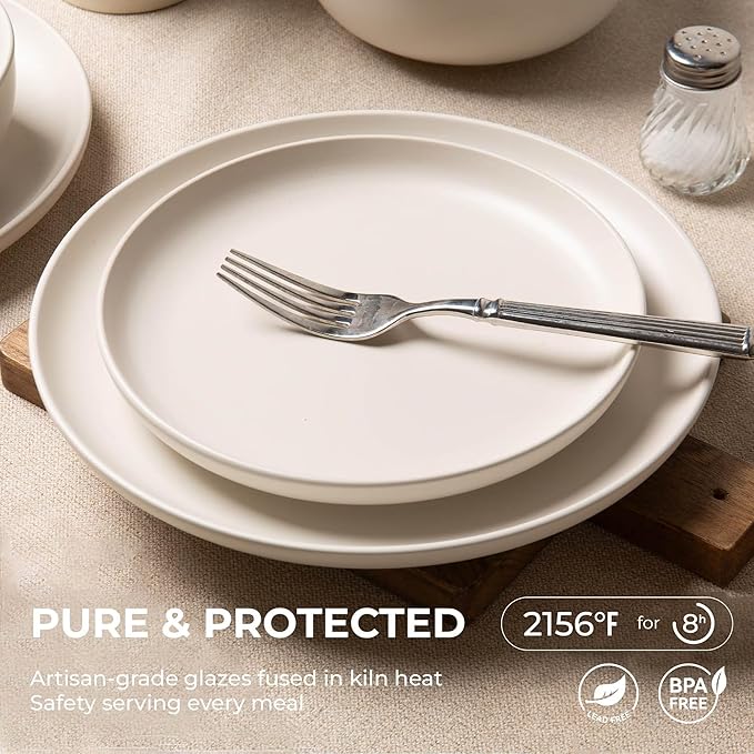 12-Piece Matte White Dinnerware Set,Stoneware Dinnerware for 3, Microwave & Dishwasher Safe, Stackable Design for Kitchen and Dining - Plates,Bowls and Mugs