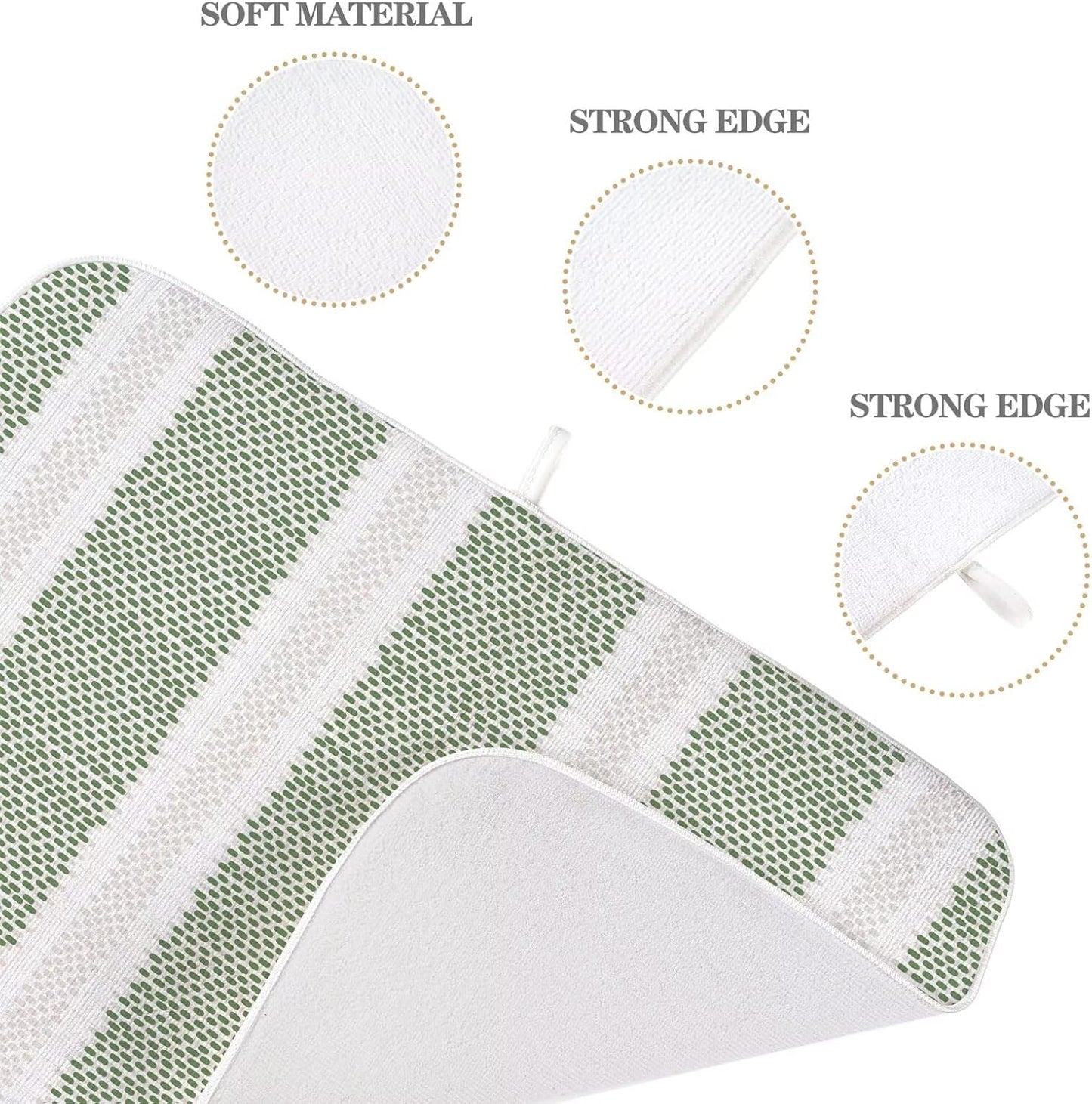Boho Sage Green Dish Drying Mat 18 x 24 inch Modern Geometry Polka Dot Striped Decorative Drying Mats Microfiber Absorbent Dish Washable Draining Mat for Kitchen Counter Decor