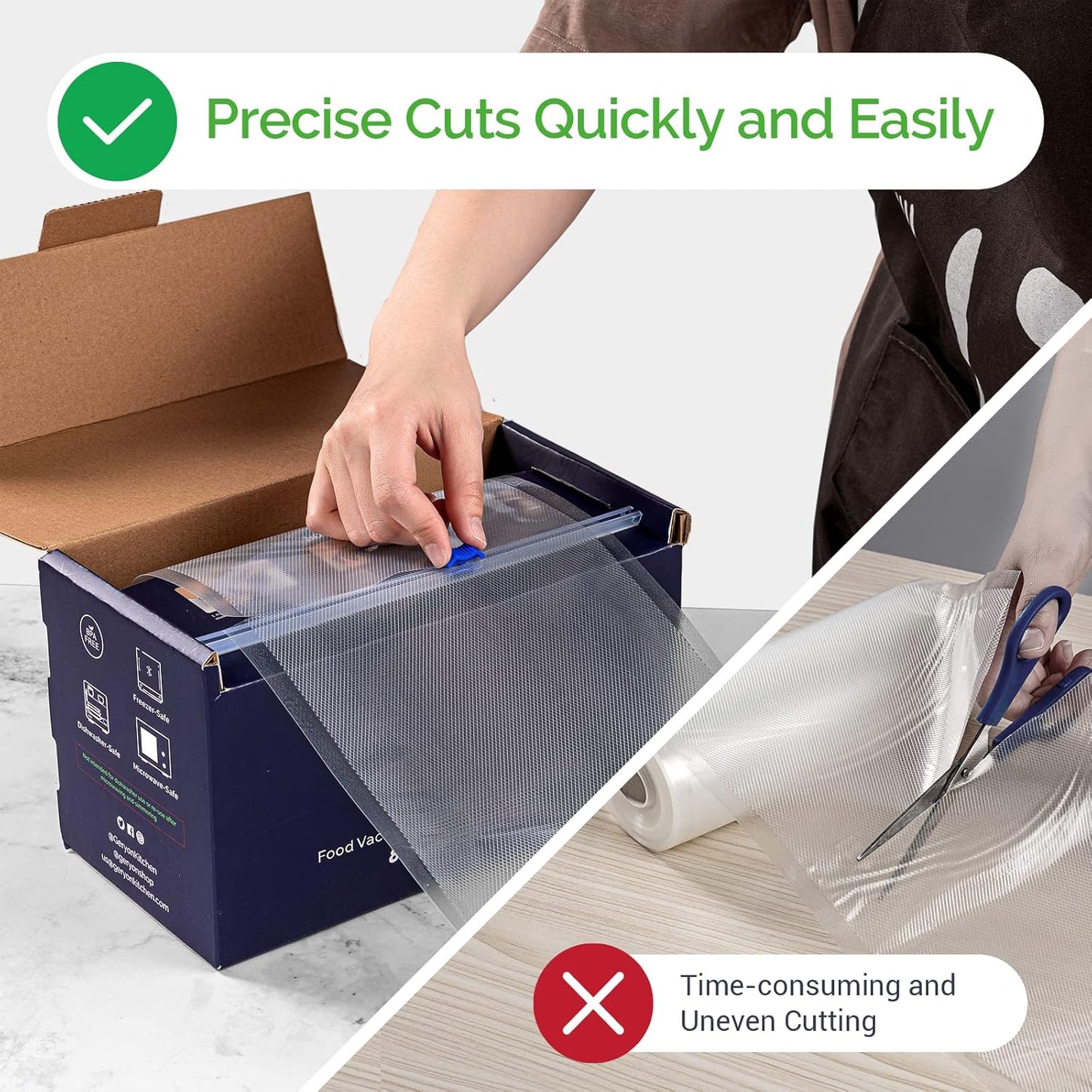 GERYON Vacuum Sealer Bags for Food, 8x120ft Rolls with Slide Cutter for All Vacuum Sealer Machine, BPA-Free, Safe for Food Storage, Meal Prep and Sous Vide