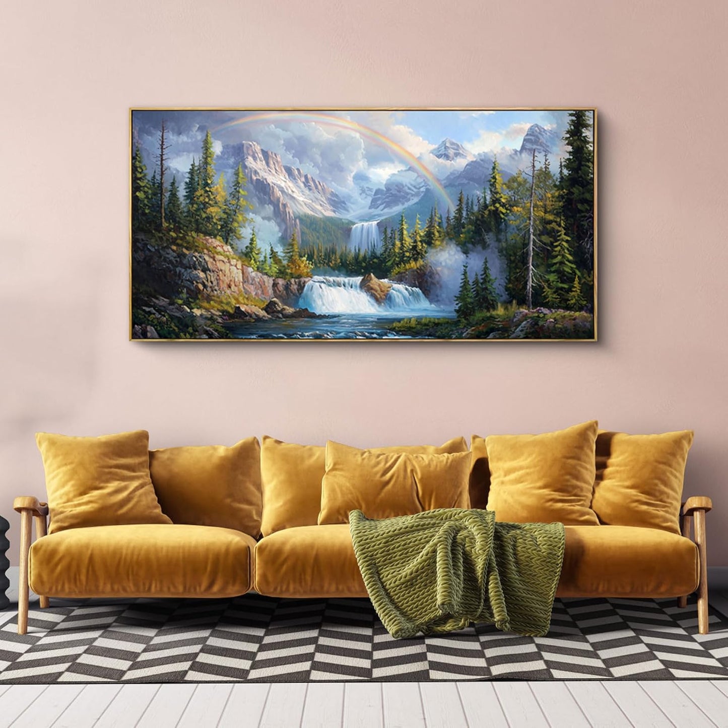 XLSJERST Waterfall Wall Art - Natural Picture Lake Landscape Large Paintings Artwork for Walls Canvas Wall Art for Living Room Bedroom Home Decor - 48x24 Inches