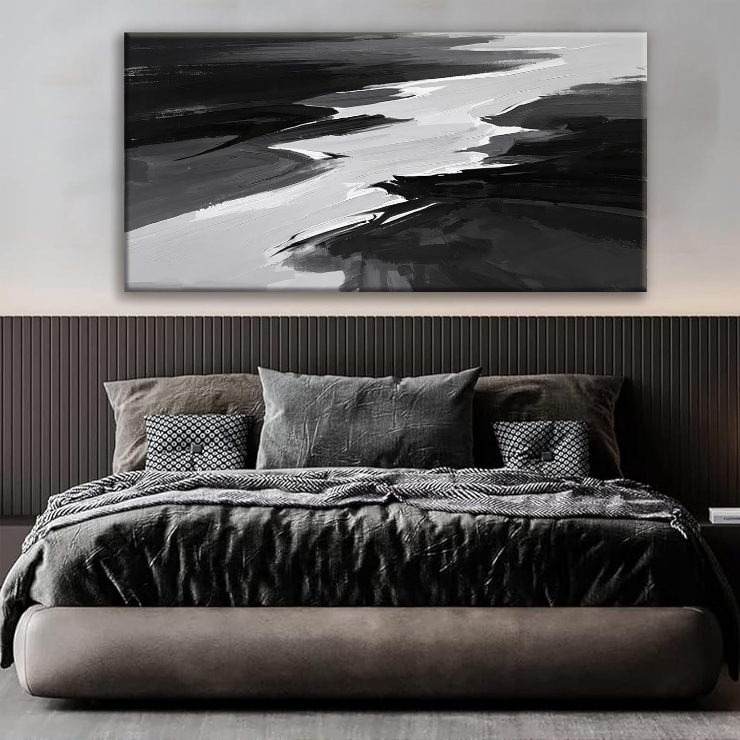 Large Abstract Wall Art For Living Room Black And White Wall Art Painting Artwork Canvas Art Wall Decor Simple Picture Abstract Wall Decor Bedroom Office 29"X 58"