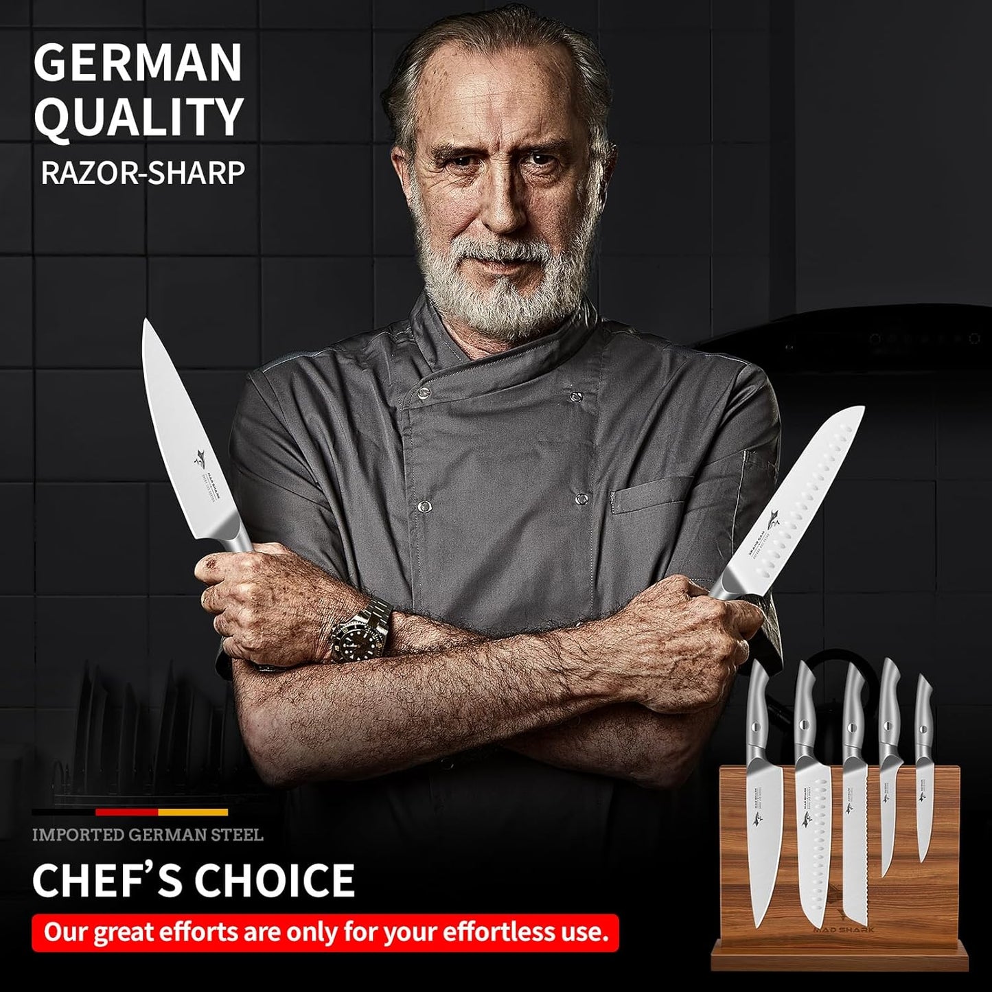 MAD SHARK Kitchen Knife Set, 5PCS Sharp Ultra Chef Knife Set, High Carbon Stainless Steel Knives Set with Ergonomic Handle, Professional Kitchen Knives Sets, Gift Box Packaging