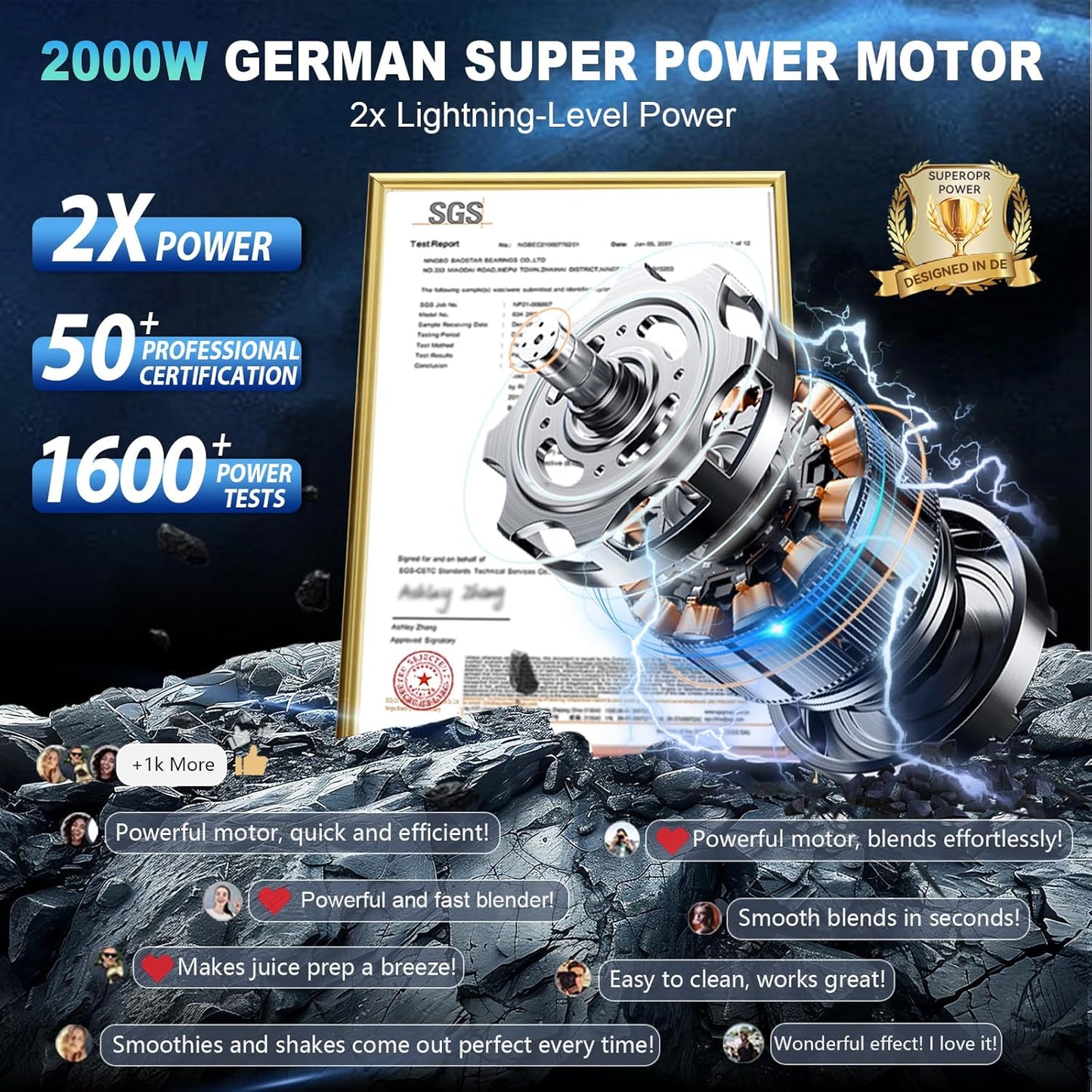 2025 Enhanced -Smoothie Blender【2000W German Nano-class Super Motor】【6 Military Grade Titanium Steel Blades】6-Second Quick Ice Crushing, Professional Blender for ice Smoothies and Milkshakes (Black)