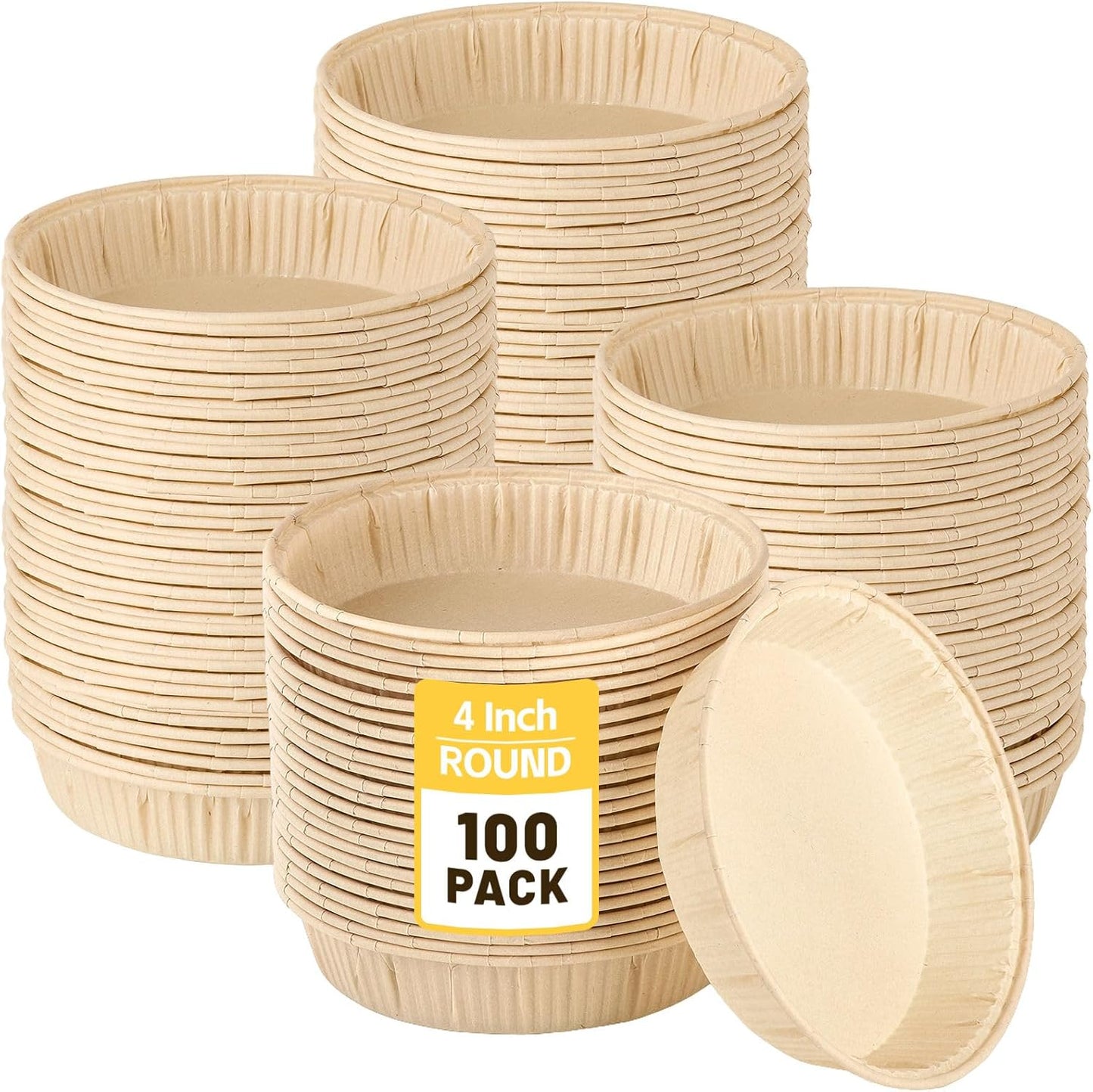Ocmoiy 100 Pcs Mini Tart Pans for Baking, 4 Inch Disposable Paper Pie Tins for Small Pies, Tarts, Quiches, Cinnamon Rolls, Desserts