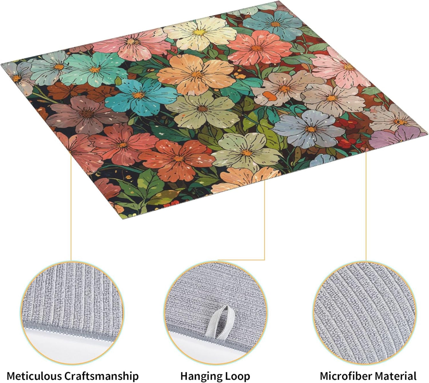 Colorful Wildflowers Dish Drying Mat for Kitchen Counter, 16"x18" Microfiber Absorbent Fast Dry Mat, 2Pcs Dish Mat Faucet Mats Sets, Large Drying Kitchen Mat Kitchen Drying Pad Coffee Bar Decor Gifts
