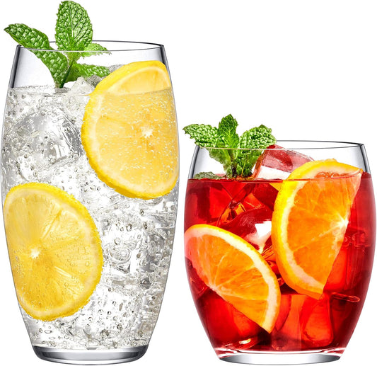 Amazing Abby - Fraternity - 12-Ounce and 16-Ounce Plastic Tumblers (Set of 8), Plastic Drinking Glasses, All-Clear Reusable Acrylic Cups, BPA-Free, Shatter-Proof, Dishwasher-Safe