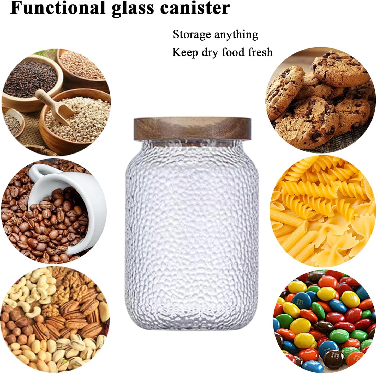 Viovian Glass Coffee Jars With Lids 51 oz Clear Jar With Wood Lid Decorative Glass Storage Jars Container Canister for Food Sugar Coffee Bean Candy Cookie 1500ml
