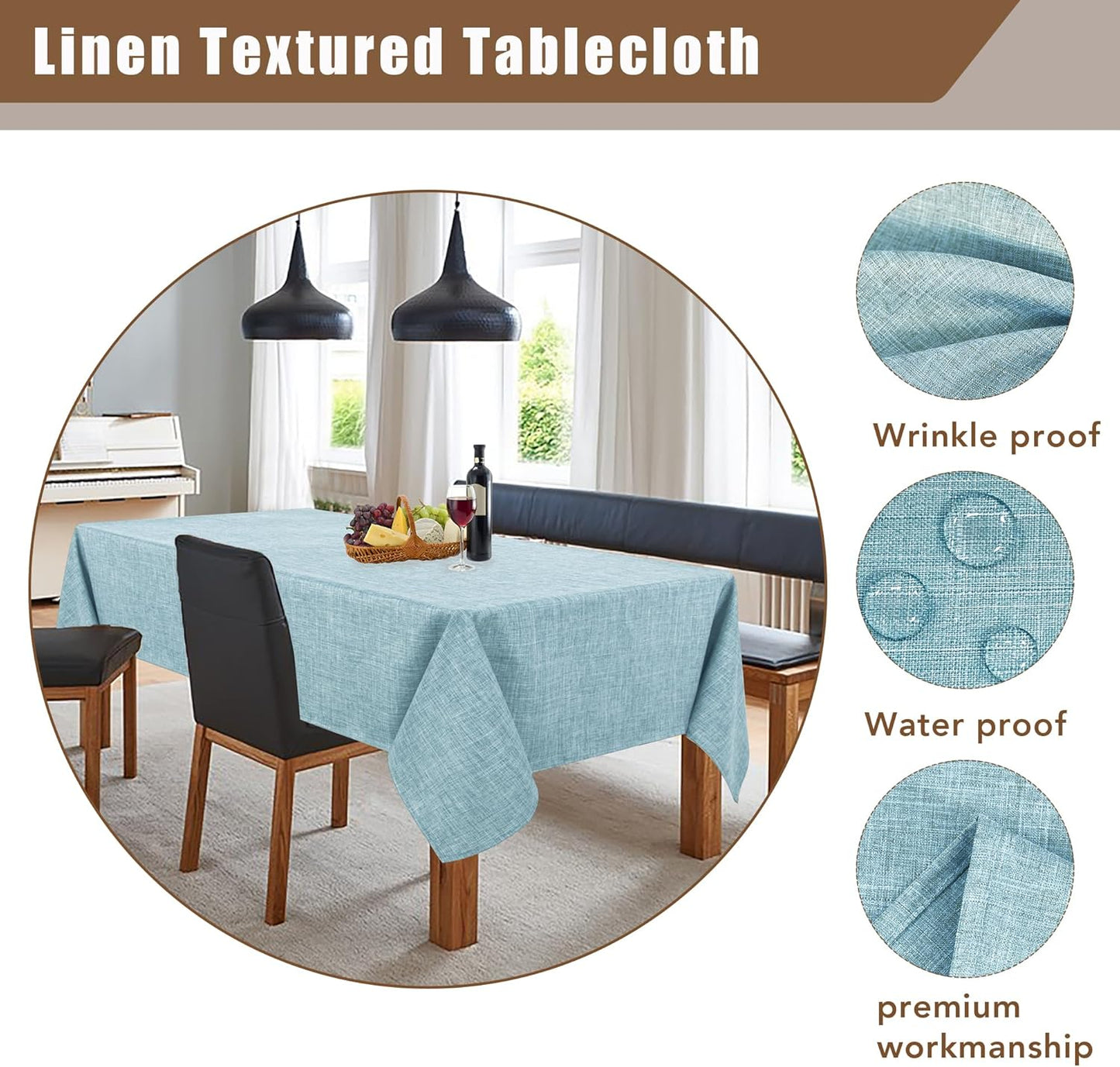 Fitable Textured Linen Tablecloths 2 Pack, Waterproof Fabric Rectangle Table Clothes for 6 Foot Tables, Rustic Holiday Table Covers for Kitchen Dining, Party, Farmhouse (Turquoise, 54 x 108 Inch)