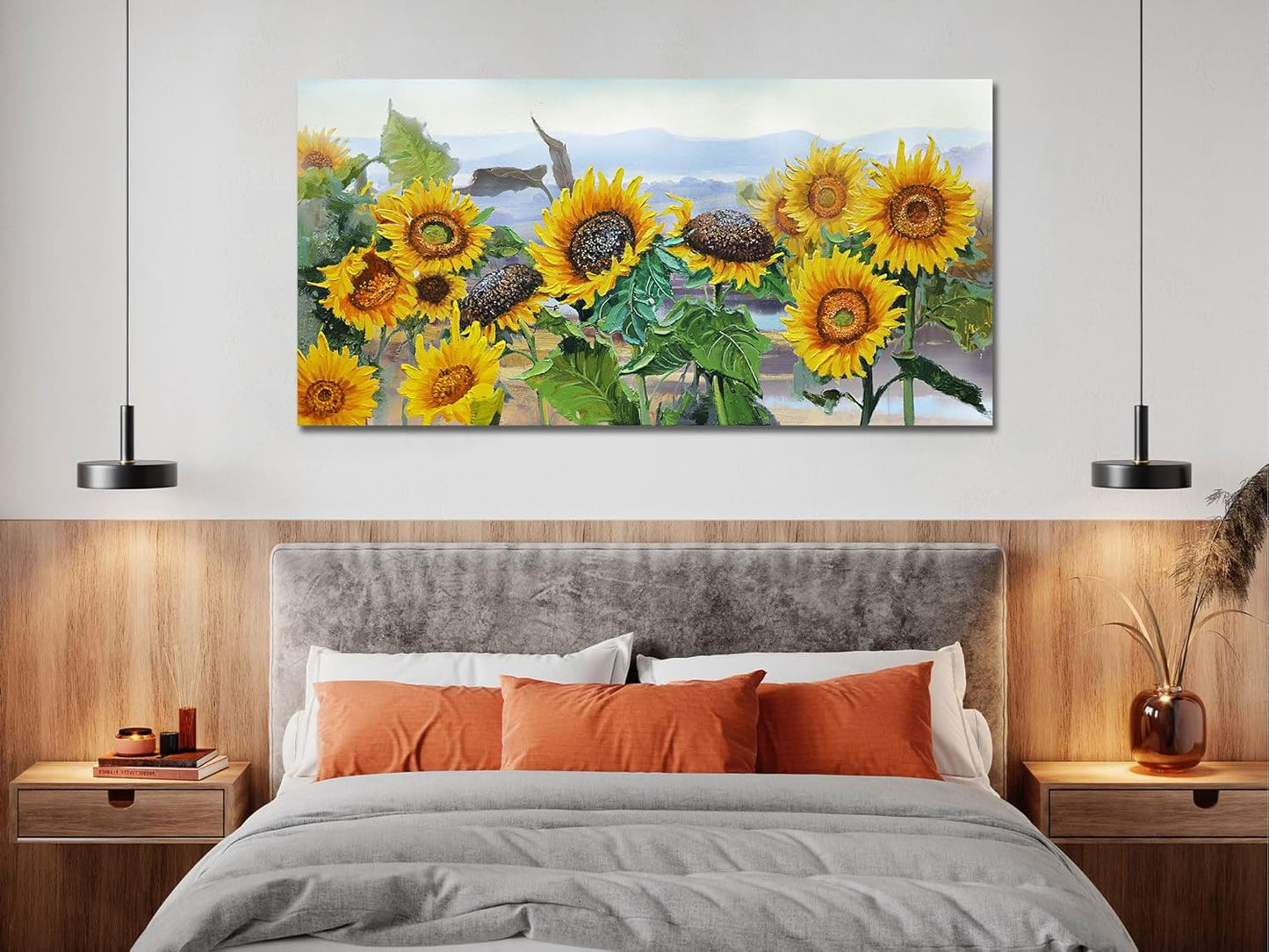 Ardemy Sunflower Canvas Wall Art Yellow Large Floral Pictures Wall Decor Flowers Rustic Paintings Artwork for Living Room Bedroom Bathroom Dinnng Room Office Home, 40"x20"