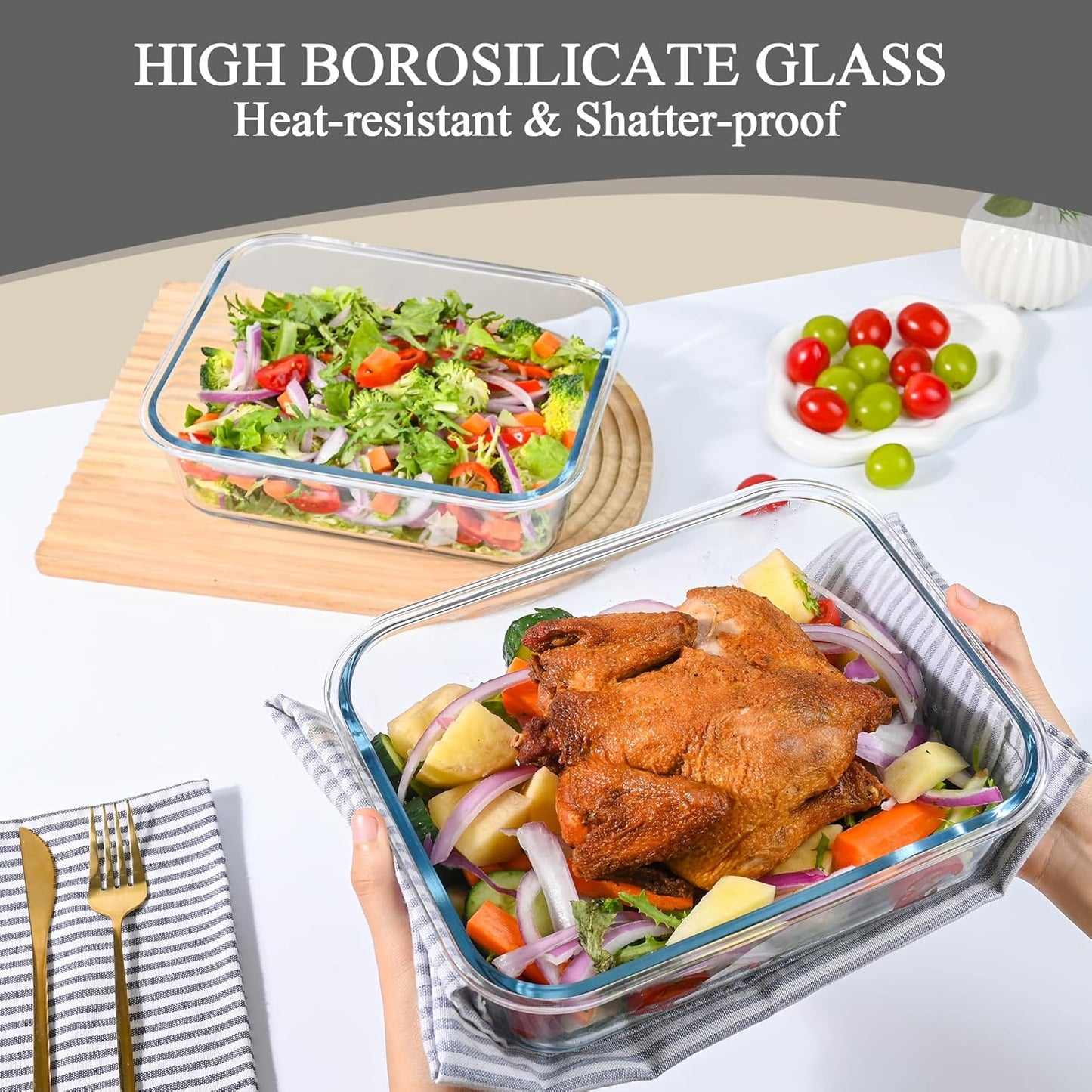 GEHE 9.8 Cup / 78 Oz Large Glass Food Storage Containers with Lids, 2 Pack Glass Meal Prep Containers Set with Airtight Locking Lids - Storing Food, Baking, Leakproof, Freezer, Microwave & Oven Safe