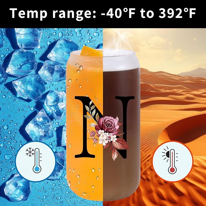 Monogrammed Glass Drinking Cup With Lid Straw Women Wife Gifts Anniversary Her 1 2 3 5 6 7 8 10 14 20 25 40 50 Year Cotton Copper Ivory Bronze Leather Iron Paper First 5th 6th 10th 25th 40th 50th 60,N