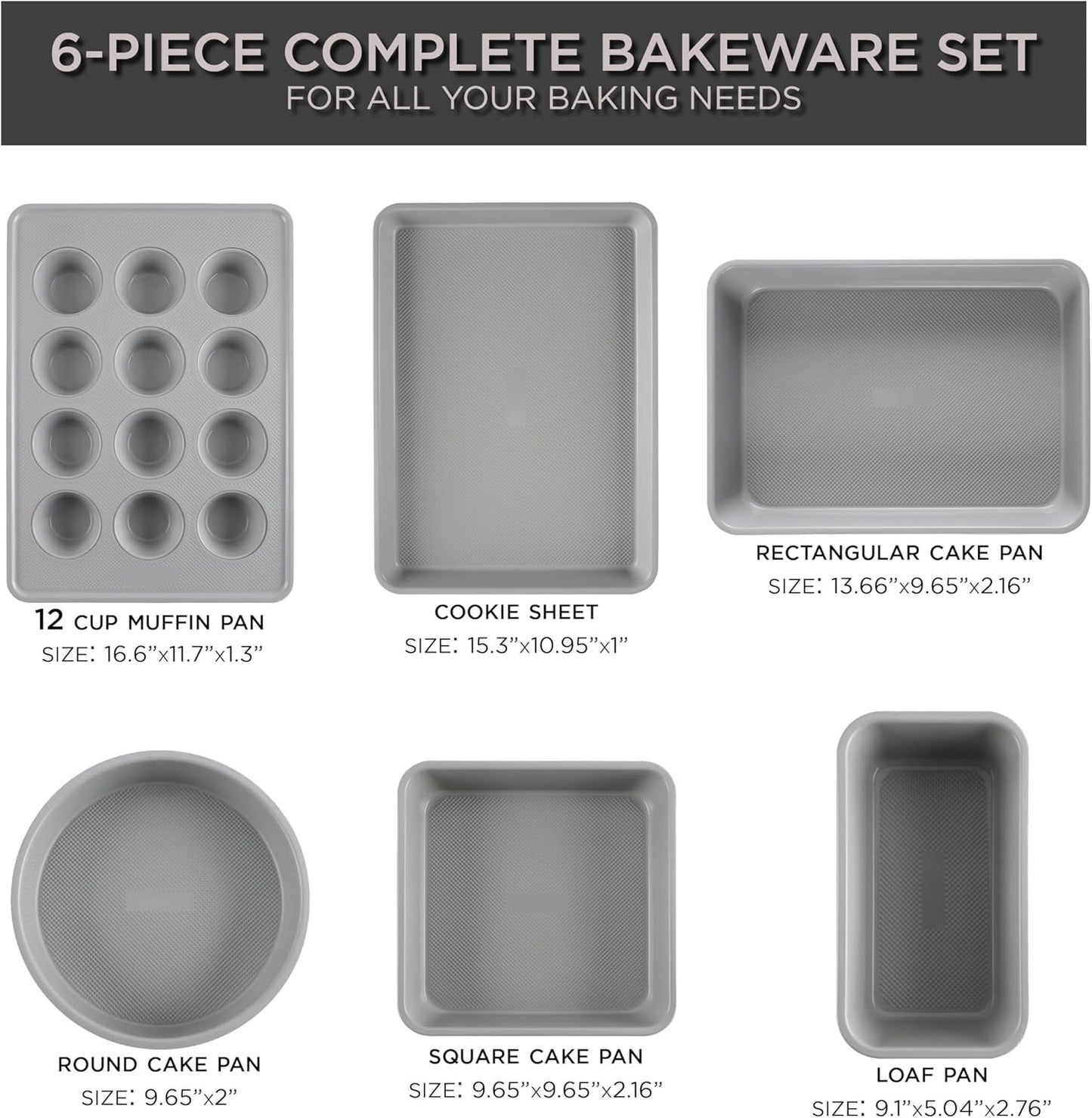 Country Kitchen Nonstick Stackable Bakeware Set - Durable, Easy Release Baking Set, Taupe, 6 Pcs