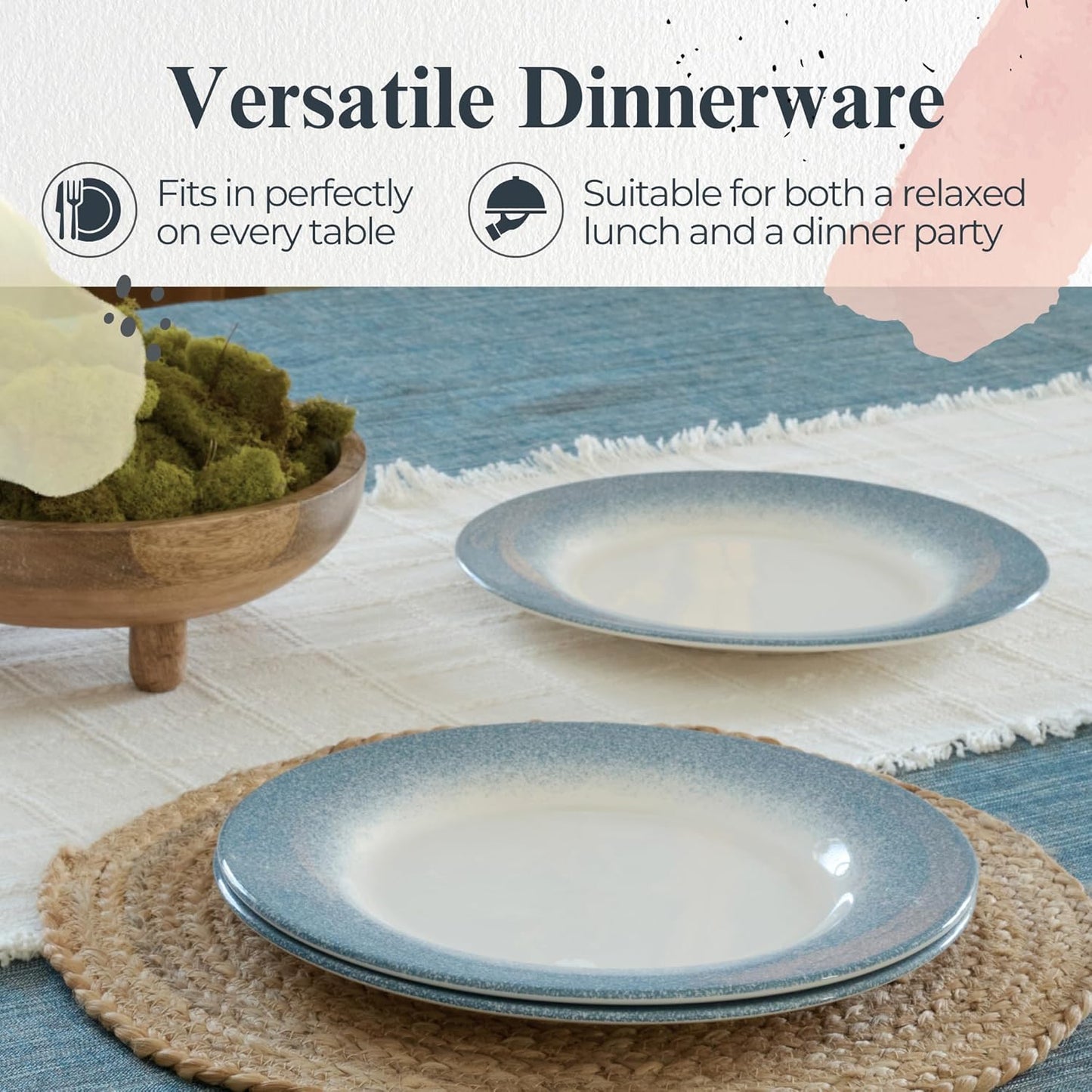 Portmeirion Potter's Mist Dinner Plate (Set of 4) - 10.5-Inch Stackable Earthenware Plates - Microwave & Dishwasher Safe, Handcrafted Dinnerware for Casual & Formal Table Settings (Blue Mist)