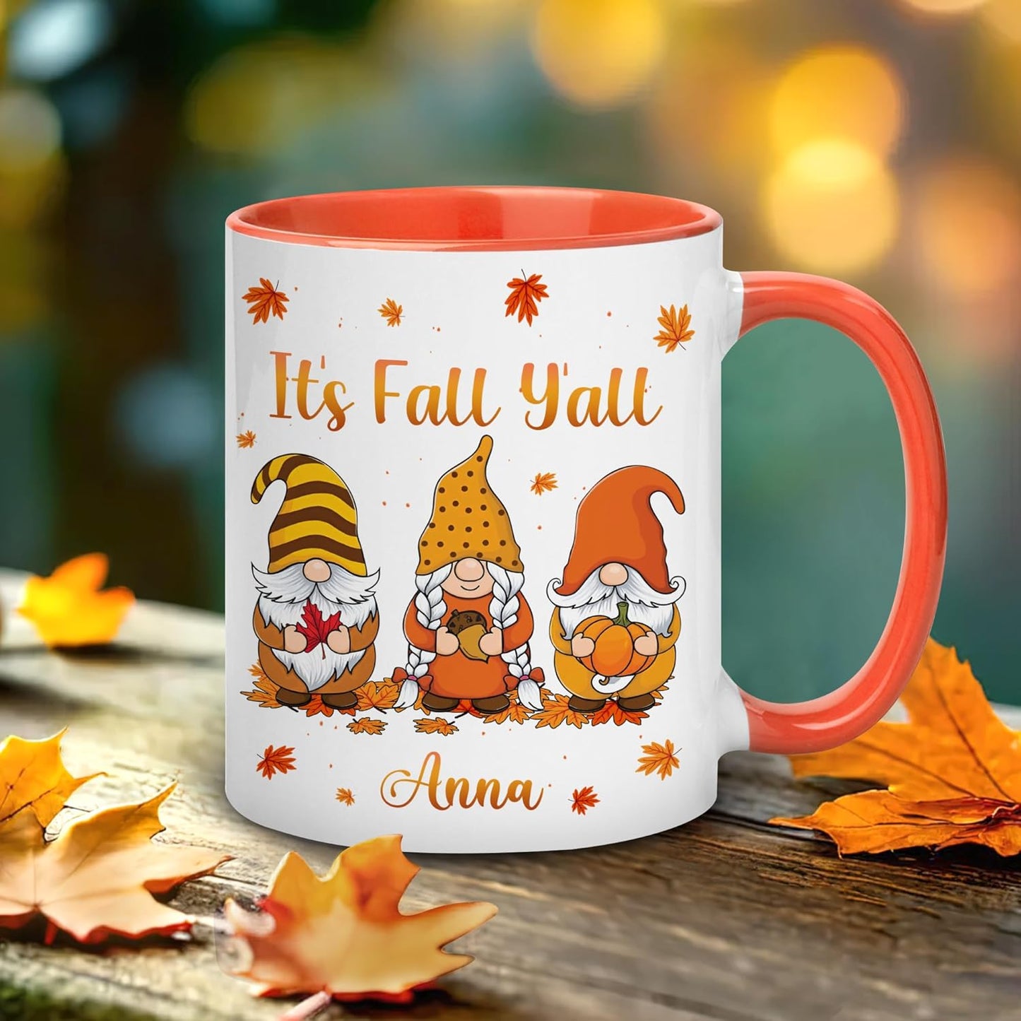 Hyturtle Personalized - Happy Fall Y'all - Custom Name Coffee Cup Ceramic Mug 11oz 15oz - Gnome Gifts For Women - Autumn Gifts - Fall Thanksgiving Decor Gift - Birthday