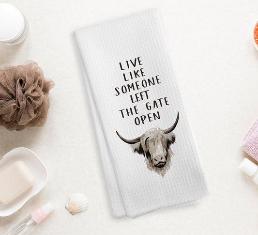 Western Cow Kitchen Towels Decor - Live Like Someone Left The Gate Open, Primitive Bathroom Hand Towels, Drying Cloth for Kitchen, 1624 Inches