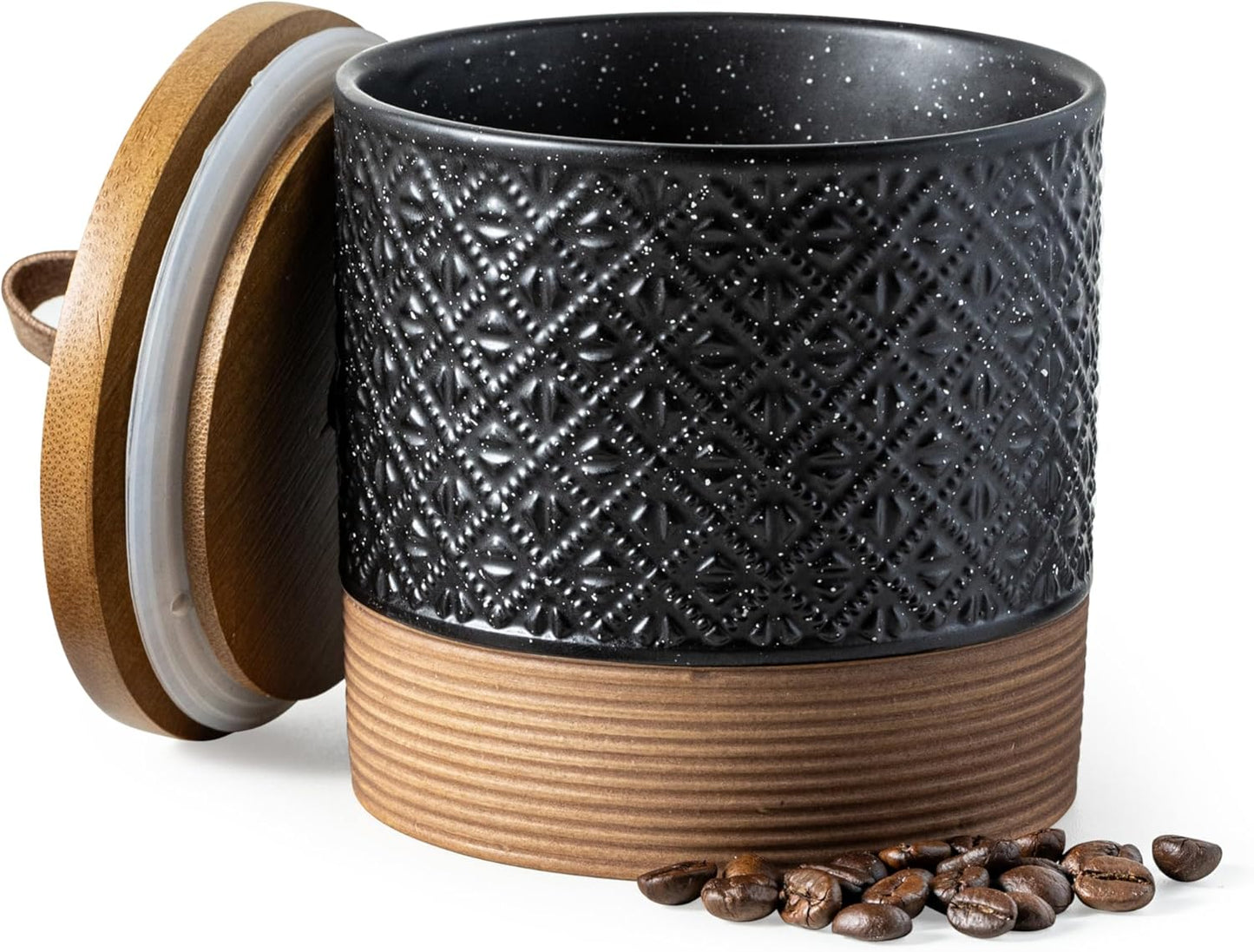 Ceramic Jars with Lid, Small Coffee Canister with Lid, Kitchen Food Storage Jars for Sugar Loose Leaf Tea Candy, Decorative Jar for Countertop, Pantry, Coffee Bar Accessories Black & 20 fl.oz