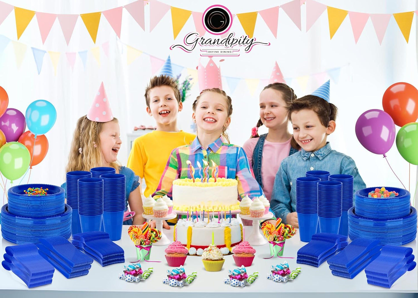 720 Piece Blue Disposable Dinnerware Set (120 Guests) Plastic Dinnerware Set Disposable - 120 Count, 9" Dinner Plates, 7" Dessert Plates, 12oz Cups, Forks, Knives & Spoons- Plastic Party Plates Set