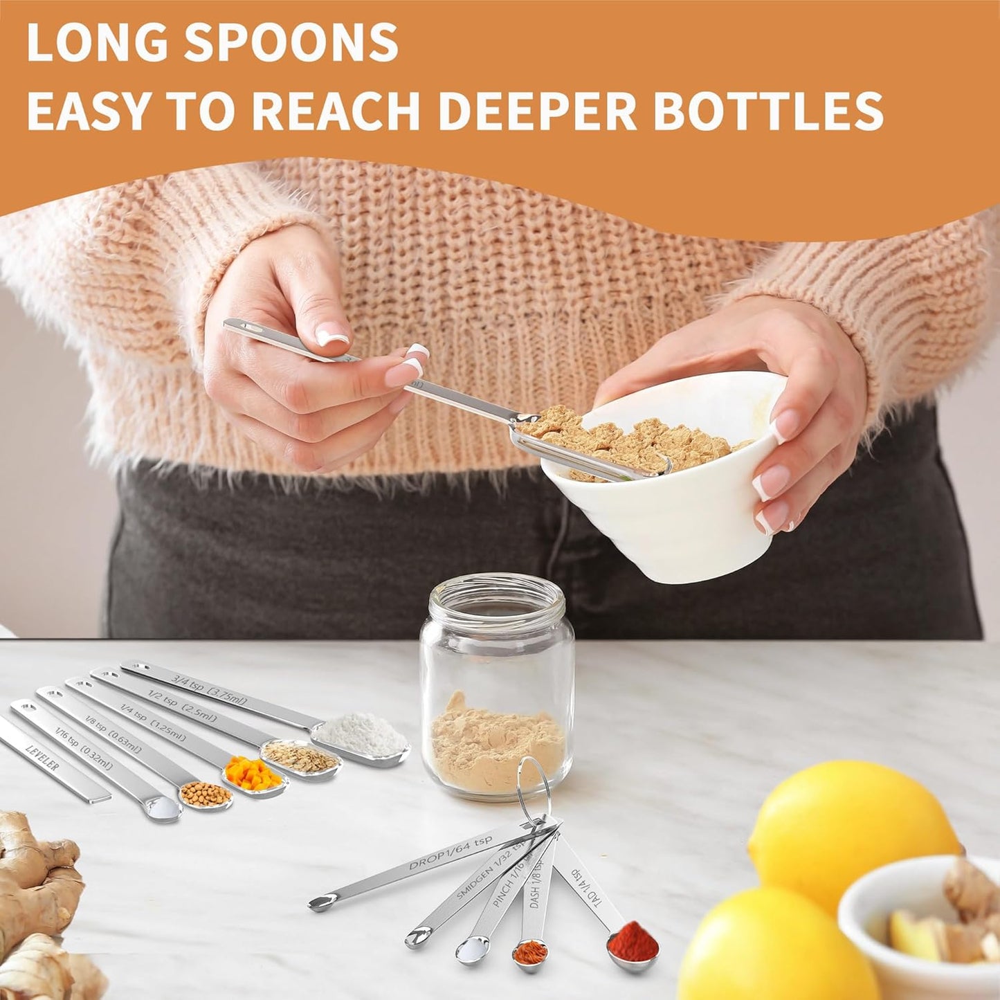 Stainless Steel Measuring Cups and Spoons Set of 20, 7 Nesting Measuring Cups, 7 Spoons & 1 Leveler, 5 Mini Spoon, Kitchen Gadgets for Cooking & Baking, Square