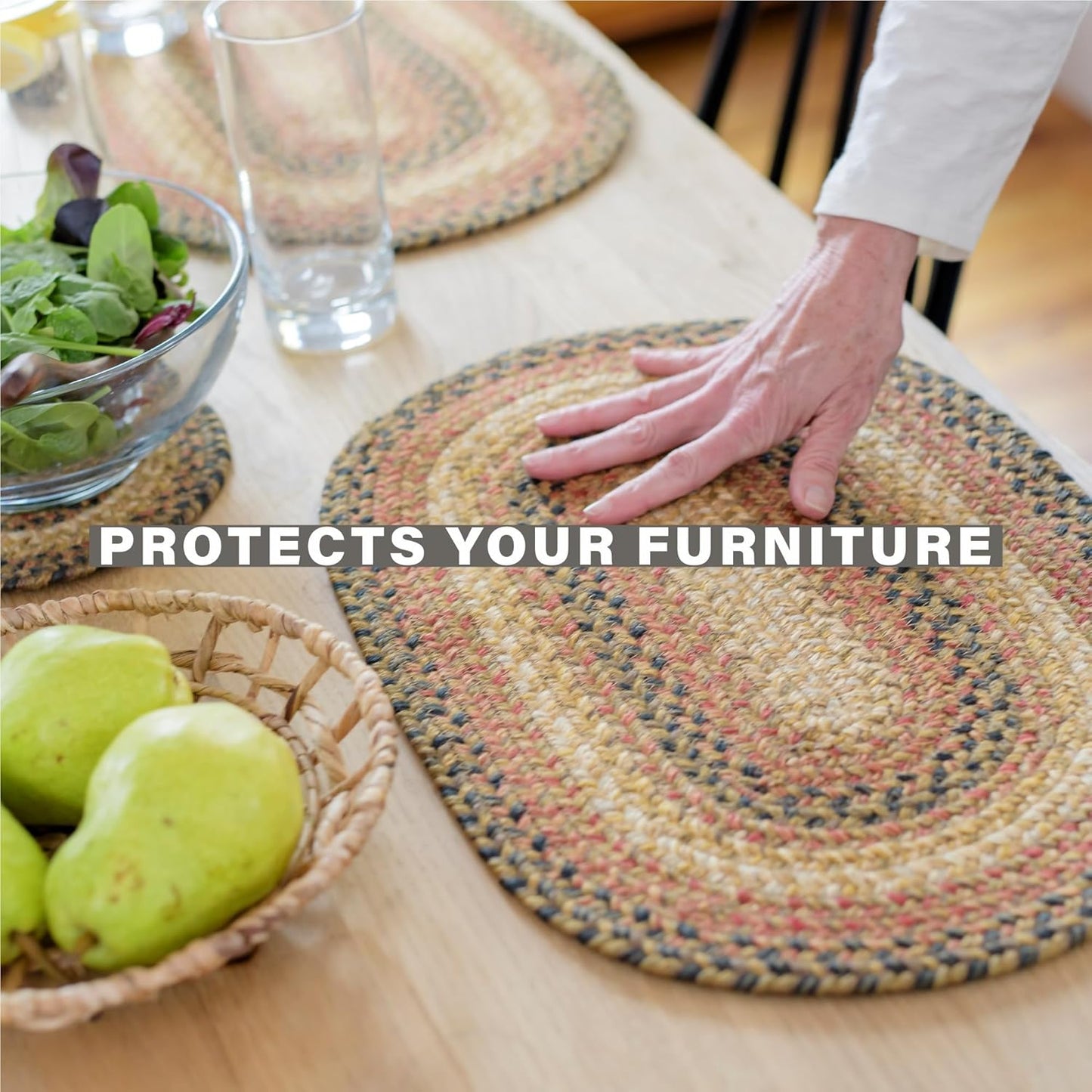 Homespice Russet Jute Braided Table Runner, Warm Country Decor, Set of 2, Multicolor Oval 8x28 - Rich Colors, Easy to Clean, Durable and Protects Furniture