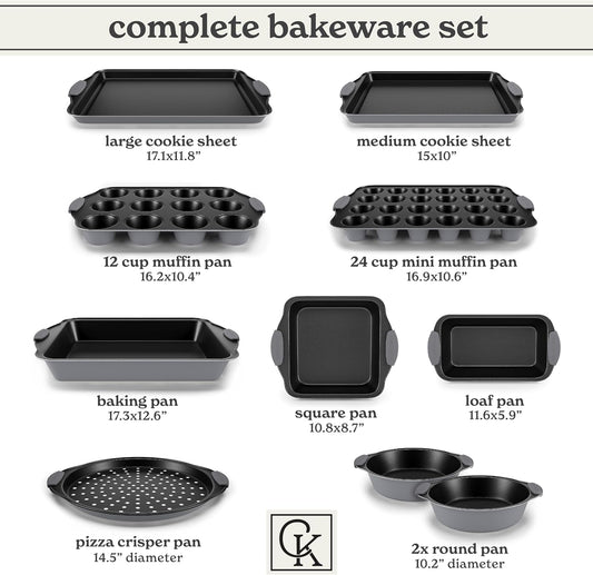 Country Kitchen Nonstick Stackable Bakeware Set - Heavy Duty, Durable, Easy Release Baking Set, Grey, 10 Pcs