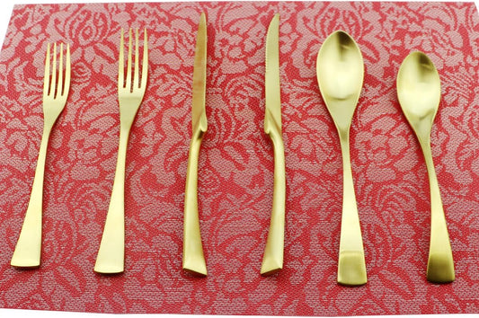 6-Piece Flatware Set,Extra Thick Heavy Duty - 18/10 Stainless Steel Cutlery Sets,High Matte Finish Gold Flatware Sets Service for 1,Multipurpose Use for Home,Kitchen,Tableware Utensil Sets