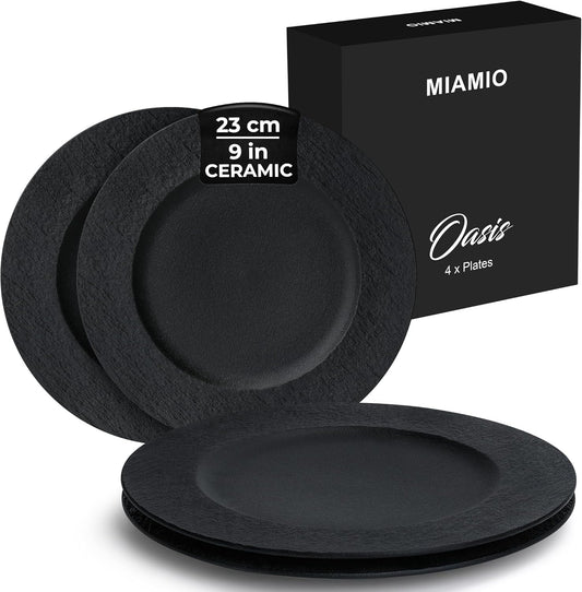 MIAMIO - 9 Inch, Set of 4 Dinner Plates/Ceramic Plate Set, Crockery Set - Modern Plates, Microwave and Dishwasher Safe - Oasis Collection