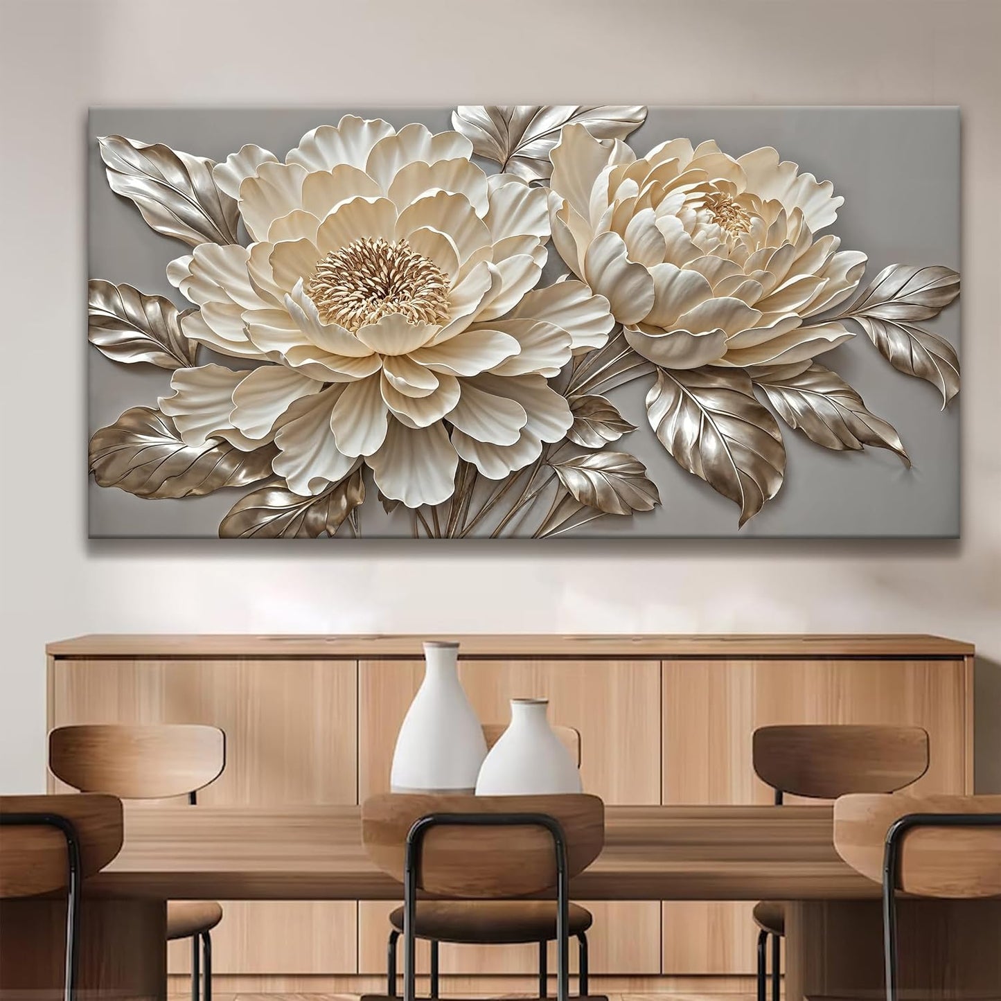 Tsomzxng Large White Wall Art For Living Room Prints Artwork Canvas Art Wall Decor White Flower Wall Art Modern Painting Elegance Wall Decor For Hotel Office Home Decoration 29 X 58 Inch