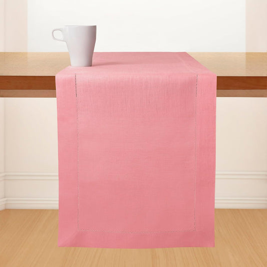 D'Moksha Homes Linen Dusty Pink Table Runner 120 Inches Long - 100% Pure Linen Hemstitch 14 x 120 Inch Table Runner for Dining, Fall, Autumn and Halloween - Classic Hemstitch