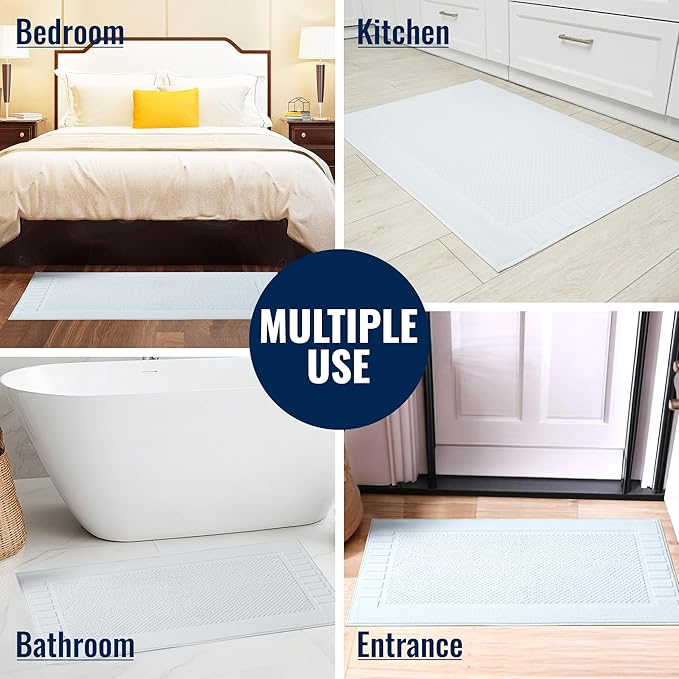 Bulk Hotel Bath Mats – 48 Pack (20x34) Premium White 100% Cotton Bath Mat – 4 Dozen Lightweight, Quick-Dry, Anti-Slip, Machine-Washable Mats for Hotels, Gyms, Spas & Commercial Use