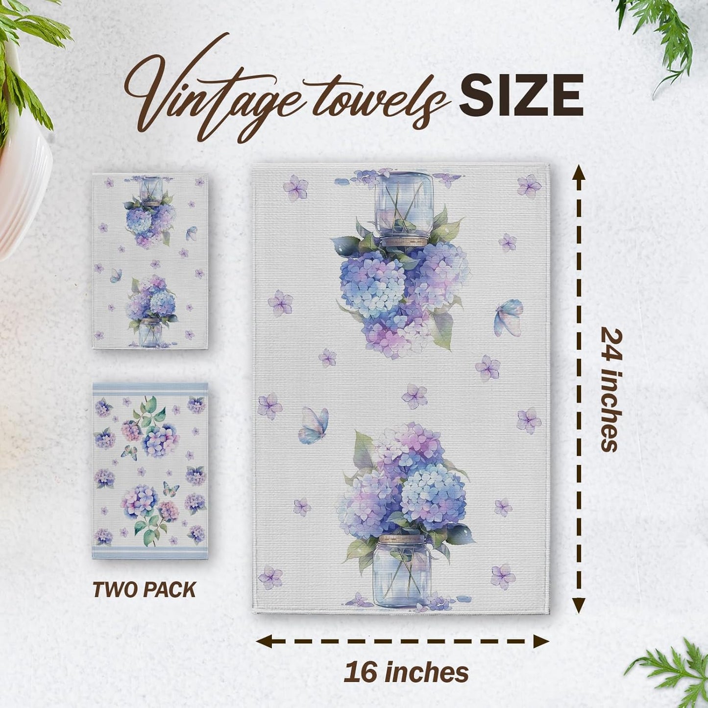 Hydrangea Kitchen Towels, Butterfly House Hand Towel Set of 2, Summer Flowers Gifts for Home Bathroom Holiday Decor - A05